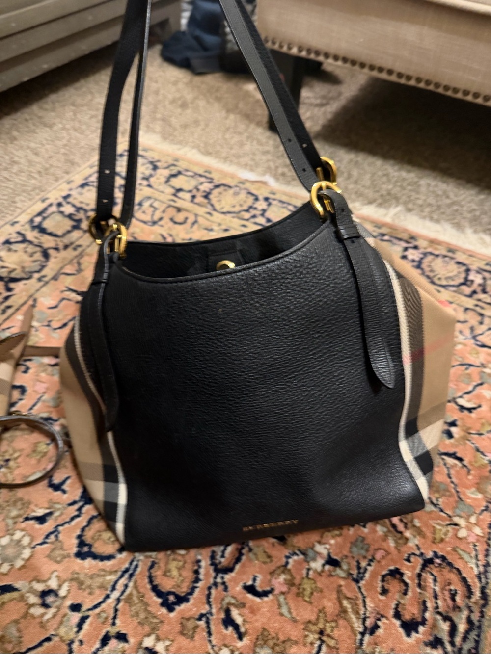 Burberry Black & Haymarket Check Shoulder Hobo - Picture 2 of 5